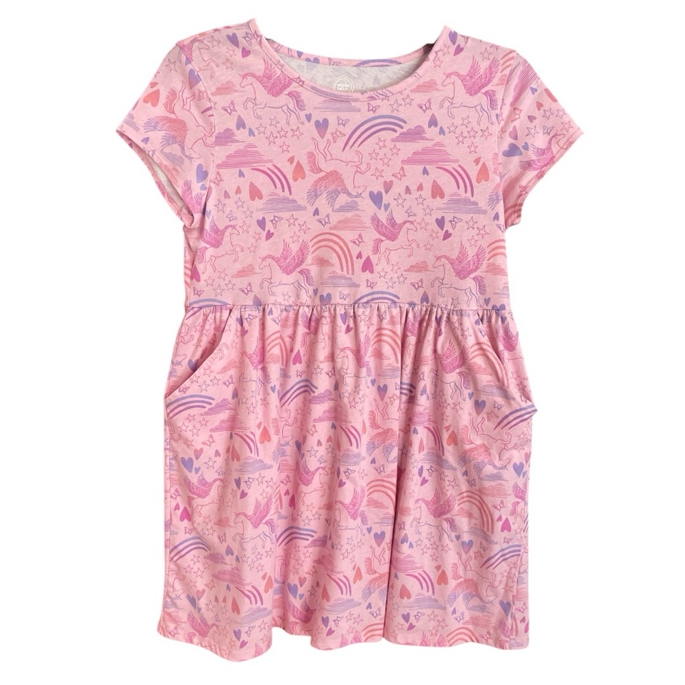 Wonder Nation Pink Graphic Shirt Dress Unicorn Heart Butterfly Girls 10-12 plus